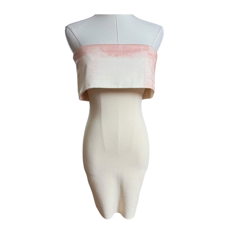 Alexis Nava Mini Strapless Knit Dress Pink Brushstroke Ivory Ombre Bodycon XS - Picture 4 of 9